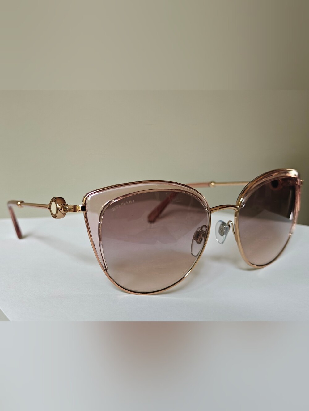 Authentic Bulgari Cateye Sunglasses Model 6133 In Mauve Pink & Yellow Gold Tones